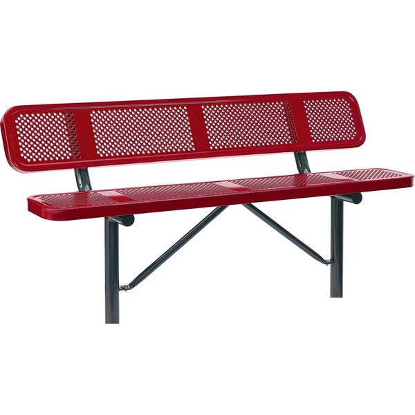 Global Industrial 6ft Outdoor Steel Bench w/ Backrest, Perforated Metal, In Ground Mount, Red 694557IRD - main